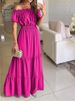 Women's Dress One-line Collar Spring And Summer Short-sleeved New Green Long Dress Fashion Casual Loose Beach Party Dresses Robe_ecoleips.com
