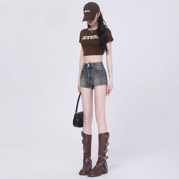 American Retro Denim Hort Women, 2026 Ummer Trend, Veratile New High-waited Tight A-line Hot Pant For Tylih_ecoleips.com