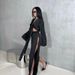 10756 Women's Fashion Sleeve Tie Short Top Hollow Out Split Long Pants Elegant Two-Piece Set_ecoleips.com