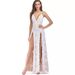 Sexy Backless Sequin Slit Dress - Long Sleeveless V-Neck Party Dress For Women_ecoleips.com