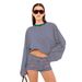 European American Fashion Casual Striped Long-sleeve Top And Shorts Women, Vintage Lazy Style, Low-waisted Slimming_ecoleips.com