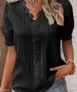 Women's Clothing Fashion Hollow Short-Sleeved Dress Shirt Summer Vacation Top_ecoleips.com