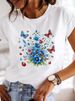 European And American Cross-border Foreign Trade Women's Floral Plant Print Round-neck Short-sleeve T-shirt Top_ecoleips.com