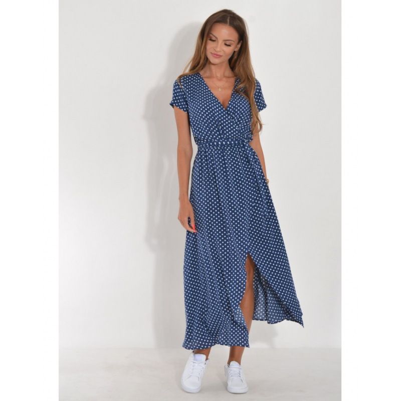 Women's Clothing Summer Printed Dress V Neck Slit Mid Length Fashion_ecoleips.com