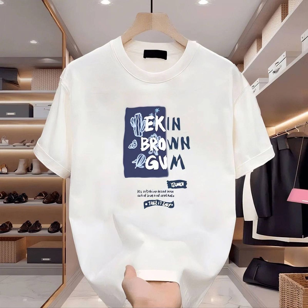 New Cotton Fashion Sense Printing Short-sleeved T-shirt Unisex Men Summer Tide Loose Hundred Tops_ecoleips.com