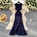 Women's Clothing Round Neck Sleeveless Knitted Dress Women's Slim-fit Slimming Metal-breasted Tight Hip Dress_ecoleips.com