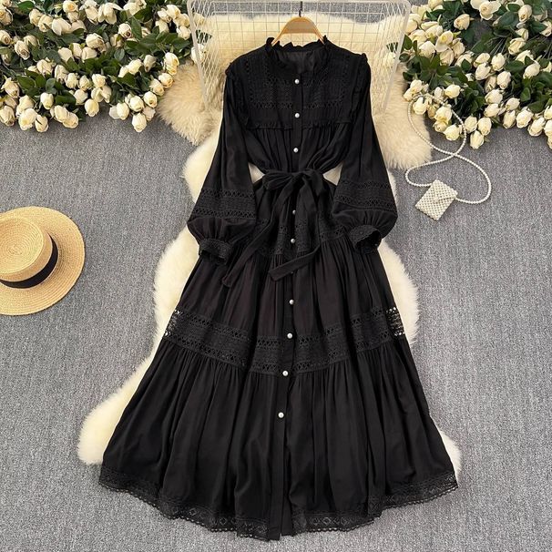 French Light Luxury Retro Sleeveless Collar Printed Dress Women's Summer Waist Slimming Elegant Lady Long Skirt_ecoleips.com