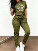Women's Casual Suit Spring/Summer Solid Color Letter Print Crew Neck T-Shirt And Drawstring Elastic Waist Trousers Set_ecoleips.com