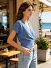 Lightweight Wrap Cross V Neck Ribbed Knit Blouse_ecoleips.com