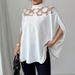 Women's Oversized Batwing Sleeve Blouse - Breathable Mesh Shoulder Cutout Top For Office & Vacation - White Boho Chic Shirt With Asymmetrical Hem_ecoleips.com