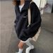 Voya Women's Oversized Half-Zip Sweatshirt – Navy Blue Longline Pullover With 1968 Print, Casual Long Sleeve Streetwear Top, EU Fashion_ecoleips.com