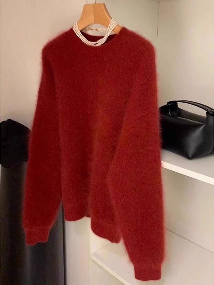 girl Brightening Christmas Red Mink Velvet Sweater For Women, Autumn Winter, Super Beautiful Knitted Top, European Style,_ecoleips.com