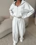 Women's Solid Color Sports Suit Long Sleeved Zipper Cardigan Hooded Sweatshirt And Trousers Two-Piece Set Cotton Blend Comfortable Fit_ecoleips.com