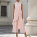 European And American Fashion Slimming High Neck Sleeveless Faux Two Piece Jumpsuit Elegant Irregular Design New Arrival for Women_ecoleips.com