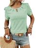 Women's Clothing Solid Color Round Neck Button Short Sleeved T Shirt Hollow Top_ecoleips.com
