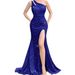 Cross-Border Hot-Selling Sexy One-Shoulder Asymmetrical Neck Strap Evening Fashion High-Slit Sequin Dress_ecoleips.com