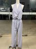 Women's clothing fashion temperament sleeveless hollow shirt high waist wide leg pants two-piece suit_ecoleips.com