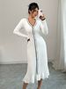 Women's Clothing Long Sleeved Hip Wrapped Elegant Knit Dress With Long Sleeves & V-Neck – Slim Fit, Stretchable, And Stylish For Women_ecoleips.com