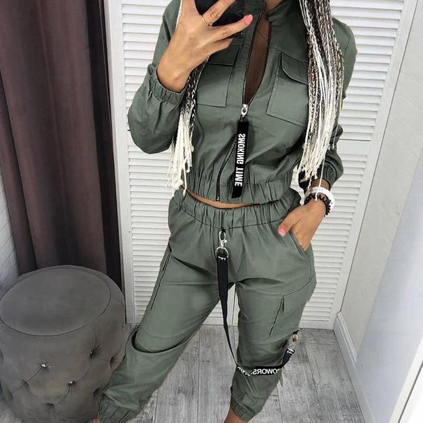 Women's Clothing Casual Two Piece Set Solid Color Yellow Black Army Green Clothing_ecoleips.com