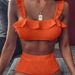 Women's High Waist Bikini Set With Ruffles - Sexy Two Piece Swimwear For Beach & Pool - Comfortable Polyester Fabric_ecoleips.com