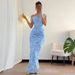 Women's Fashion Long Dress Irregular Neckline Slim Fit Three Dimensional Floral Sleeveless Cross Border Trade_ecoleips.com