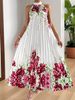 Elegant Women's Dress, Plus-size Printed Sleeveless Maxi Dress For Summer, Printed Pleated Style, Suitable For Everyday Wear, Travel, Parties, And Dates._ecoleips.com