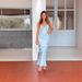 Slim-Fit Blue Halter Maxi Dress With Slit, Sexy Bodycon Long Evening Gown For Women Versatile Solid Color_ecoleips.com