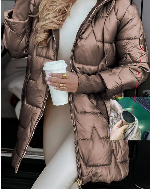 Winter Women's Hooded Longline Puffer Jacket, 3-Zip Design, Detachable Hood, Lightweight Warm Coat For Commuting, Travel_ecoleips.com