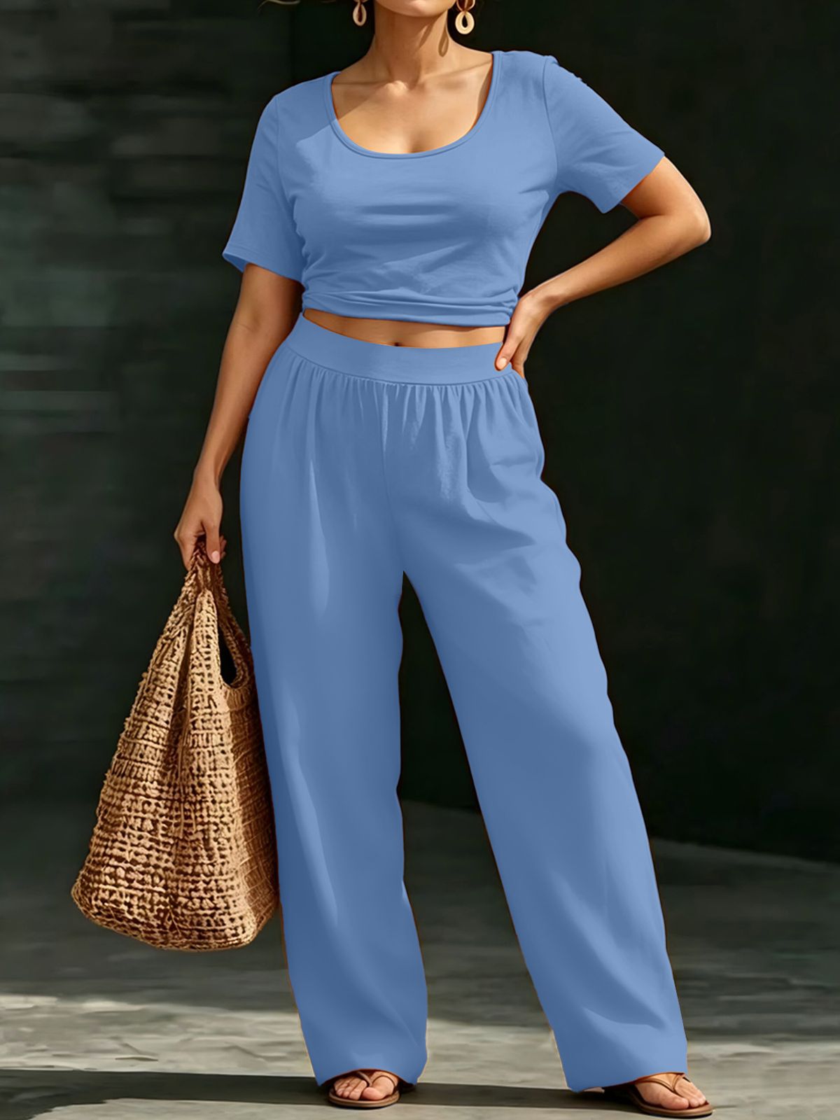 Women's Summer Casual Lounge Set - Short Sleeve Crewneck Top And Comfortable Pants Outfit_ecoleips.com