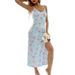 Aria Basics Aria Basics Cross-border Summer New Floral Print Slit Long Dress, European American Camisole Nightgown, Casual And Relaxed Style_ecoleips.com