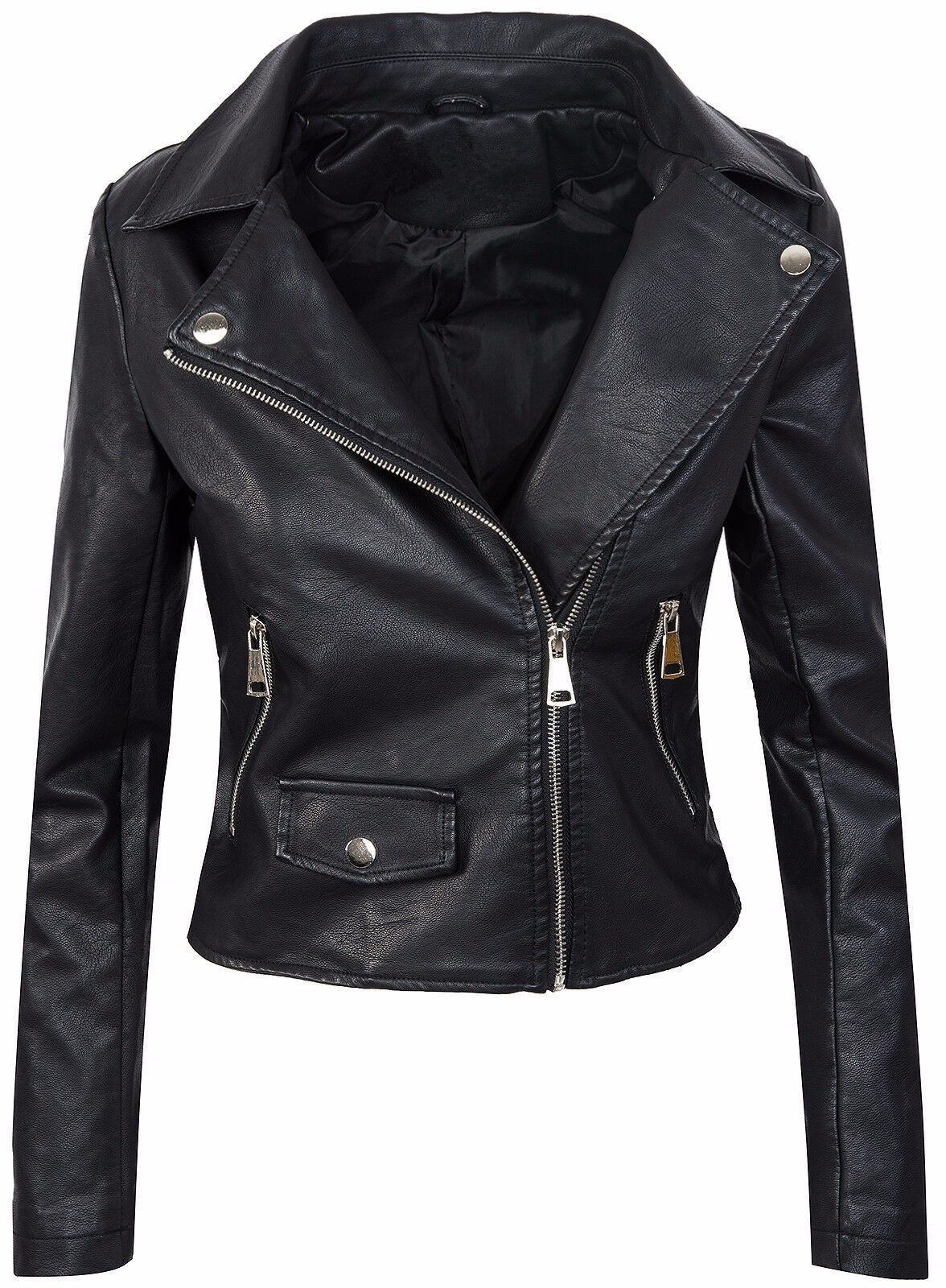 Foreign Trade And American Style European Size Autumn Winter Slim Fit Short Zipper PU Jacket Women's Solid Color Leather_ecoleips.com