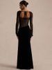 JULISSA MO Patchwork Lace Sexy High Slit Maxi Dress Women Long Sleeve Square Collar Dress Spring New Elegant Party Evening Dress_ecoleips.com