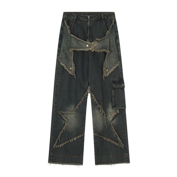 European American Trendy Slim Jeans For Women, Autumn And Winter Vintage Design With Star Patches, Distressed_ecoleips.com