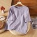 Women's Cotton-Linen Short-Sleeved T-Shirt With A Literary, Retro Vibe; Summer-Friendly, Loose-Fitting Casual Sweater._ecoleips.com