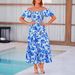 Women's Summer Puff Sleeve Slimming Maxi Dress – High Waist Off-Shoulder Floral Print With Adjustable Spaghetti Strap, Resort Style 2026_ecoleips.com