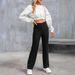 Women's Clothing Casual High Waist High Texture Button Elastic Twill Fabric Multi Pocket Straight Pants_ecoleips.com