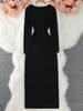 Women's Clothing Elegant Single-Button Slim-Fit Color-Block Knit Bodycon Dress For Women_ecoleips.com