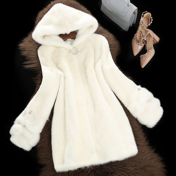 Women’s Faux Mink Hooded Coat – Mid-Length Winter Jacket With Metallic Thread Detailing (White, Elegant & Office-Ready Outerwear)_ecoleips.com