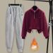 Retro Half-Zip Fleece Hoodie & Harem Pants Set (S-3XL, Unisex Winter Lounge Wear With 70% Cotton Comfort)_ecoleips.com