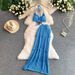 Elegant Women's Backless V Neck Camisole & Floral Fishtail Skirt Two Piece Set Sexy Resort Style Spring/Summer Goddess Look_ecoleips.com