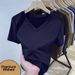 Women's Ribbed Shoulder Short Sleeved T Shirt V Neck Loose Fit Plus Size Summer New Fashion High End Top_ecoleips.com