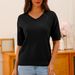 Women's V-Neck Knit Sweater, Oversized Drop-Shoulder Pullover With Ribbed Cuffs (Camel/Navy/Black, Xs-Xl)_ecoleips.com