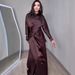 Elegant Long-Sleeve Dress Set – Winter Two-Piece Outfit With High Waist & Flowy Hem, Soft Polyester Blend For Office & Evening (S-Xxl, Deep Brown)_ecoleips.com