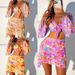 Women's Floral Print Beach Dress Bikini Set 4-Piece Swimsuit With Modest Long Sleeve Design - Polyester & Spandex Blend For Swimming & Water Sports_ecoleips.com