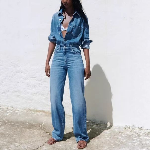 Women's Clothing Jumpsuit With Collar Women’s Denim Jumpsuit – Spring 2025 Casual Long Sleeve Romper With Button Details & Relaxed Fit (XS-L, Blue)_ecoleips.com