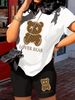 Summer Women's Casual And Fashionable Cartoon Bear Pattern Print Loose T-shirt+shorts Two-piece Sportswear Suitable For Daily Wear-94_ecoleips.com
