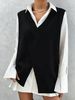 Plus Size V-Neck Knit Vest With Asymmetric Split, Loose Sleeveless Sweater, Casual Layering Top For Women_ecoleips.com