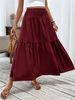 High Waist Elastic A-line Long Skirt, Women Solid Spliced Umbrella Skirt, Elegant Casual Dress Skirt For Summer & Autumn_ecoleips.com
