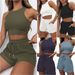 Women's Clothing Women's Sleeveless Waffle Suit Vest Casual Solid Color 2 Piece Set Fashion Summer Outfit For Formal & Casual For Women_ecoleips.com