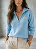 Lightweight Airy Collar Half Zip Label Patch Loose Long Sleeve Knit Top_ecoleips.com